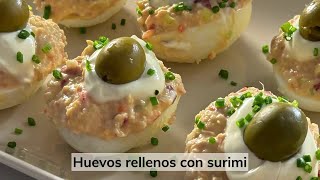 Huevos rellenos de atún piquillos surimi y mayonesa un entrante fácil y rico [upl. by Ziza]