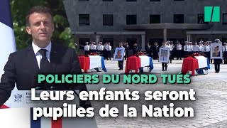 Policiers tués dans le Nord  leurs enfants seront pupilles de la Nation annonce Macron [upl. by Neehs]