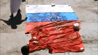 AntiRussian demonstrations in Syria Syrians burn Russian Flags [upl. by Ana]