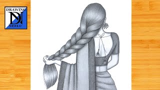 How to draw Girl backside Braided Hairstyle  Pencil sketch for beginner  Hairstyle drawing [upl. by Junius]