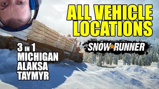 Snowrunner All vehicle locations in all regions  Michigan Alaska Taymyr [upl. by Izy]