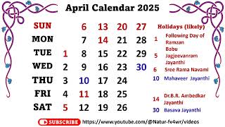 April Calendar 2025 aprilcalender2025 [upl. by Nauh]