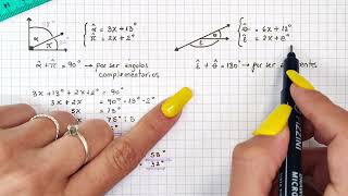 ÁNGULOS COMPLEMENTARIOS Y ADYACENTES  Cómo plantear ecuaciones resolver y calcular la amplitud [upl. by Ivers]