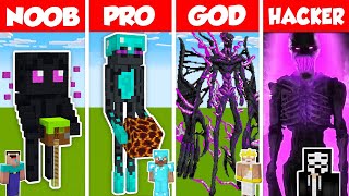 Minecraft NOOB vs PRO vs HACKER vs GOD ENDERMAN STATUE HOUSE BUILD CHALLENGE in Minecraft ANIMATION [upl. by Arinay]