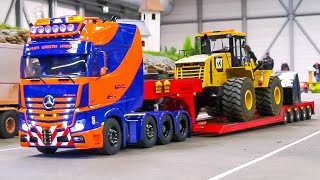 RC TRUCK ACTROS MERCEDESBENZ WHEEL LOADER TRANSPORT RC TRUCKS SCANIA VOLVO MAN LESU DT60 [upl. by Alyar995]