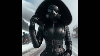 Black glossy ski suit and gas mask Black glossy warm leather ski suit Winter ski suit ski mask [upl. by Agamemnon]