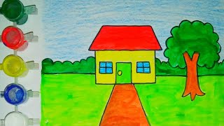 House Scenery Drawing 🏡🏡 Ghar ka Chitra Easy to drawing and Painting [upl. by Ehtylb]