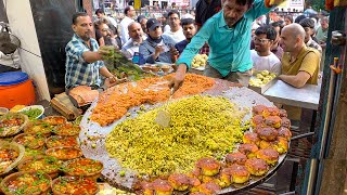 NEXT LEVEL Vegetarian Food in VARANASI  Indian Street Food tour of Banaras India [upl. by Aihsak]