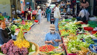 Explore The Phnom Penh Street Food amp Morning Market Organic Vegetables Fruits an Open Air Market [upl. by Yebloc]