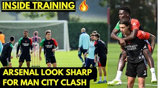 INSIDE ARSENAL TRAINING  Odegaard Merino Declan Rice Califiori Bukayo Saka [upl. by Ahsika]