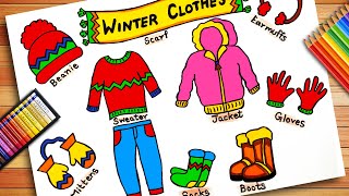 How to draw and colour Winter Season Clothes Easy  Winter Dresses Drawing  Winter Clothes Drawing [upl. by Rubbico968]