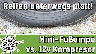 Unterwegs Reifen aufpumpen  Mini Fußpumpe vs 12v Kompressor  SCHALLDOSE ON TOUR [upl. by Ambur]