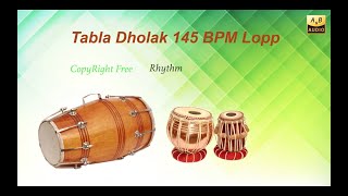 Dholak Tabla 145 BPM  Rhythm Loop  Copyright free [upl. by Annaigroeg]