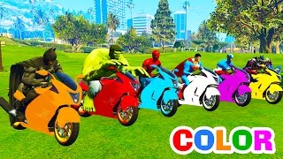 Learn Colors Morotbike on Cars w 3D Superheroes Spiderman for Cartoon Color Bus on Truck for Kids [upl. by Skvorak]