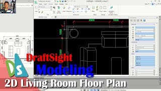 DraftSight 2D Living Room Floor Plan Tutorial [upl. by Haorbed]