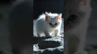 Wideangle shot  Soft moonlight A white kitten explores the moon’s surface walking on all fours [upl. by Deutsch]