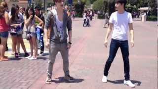 EXO K AND M DISNEY LAND Lay amp DO dance to MAMA [upl. by Anoid]