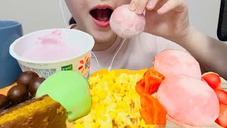 ASMR RAINBOW FOOD JELLY DUBAI CHOCOLATE STRAWBERRY MOCHI POPCORN MALTESERS BLUEBERRY YOGURT [upl. by Nrojb40]