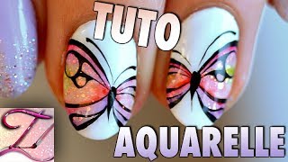 Tuto nail art papillon aquarelle ネイルアート [upl. by Kacie]