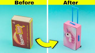 DIY Mini Unicorn Trolley bag from matchbox  Make miniature Trolley bag Craftube4u [upl. by Erodisi626]