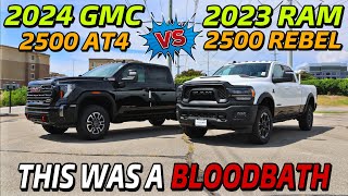 2024 GMC Sierra 2500 AT4 VS 2023 RAM 2500 Rebel Dont Watch This If Youre A Fanboy [upl. by Perreault]