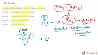 Nitration of phenol to give picric acid is an example of  CLASS 12  ALCOHOLPHENOLS AND ETHER [upl. by O'Callaghan]