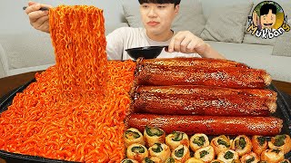 ASMR MUKBANG 직접 만든 대왕 통대창 불닭볶음면 파김치 오이소박이 먹방 amp 레시피 FIRE NOODLES AND Giant Intestine EATING SOUND [upl. by Uchida]