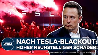 NACH TESLABLACKOUT Fabrik in Grünheide wieder am Strom Schaden im hohen neunstelligen Bereich [upl. by Ellette8]