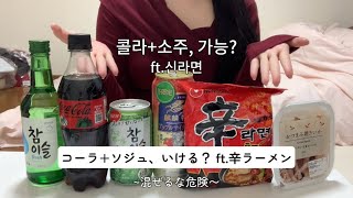 【辛ラーメンで飲む夜】チャミスルコーラ試してみた  チャミボール  ASMR？  モッパン [upl. by Aniretake]