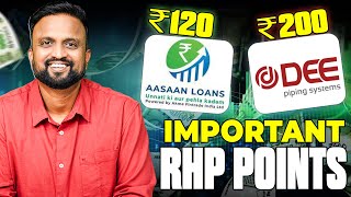 DEE Pipes IPO and AASAAN Loans IPO Important RHP Points  Money Purse IPO [upl. by Enilrae]