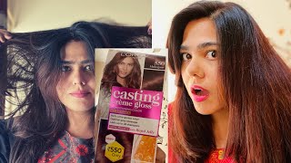 LOREAL Casting Crème Gloss Hair Color Review  Mahogany 550 How to color hair at home step by step [upl. by Hoenack]