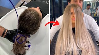 Brown To Blonde Balayage Hair Transformation [upl. by Shinberg]