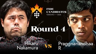 Round 4  Hikaru Nakamura  Praggnanandhaa R  FIDE Candidates 2024 [upl. by Munn]