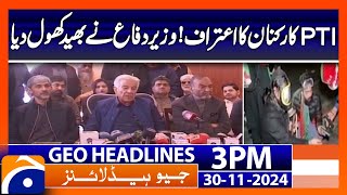 Khawaja Asif  PTI workers  Geo News 3 PM Headlines  30 November 2024 [upl. by Lizbeth10]