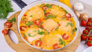 Lachs in Sahnesoße mit Spinat und Tomaten  Lachspfanne [upl. by Kared]