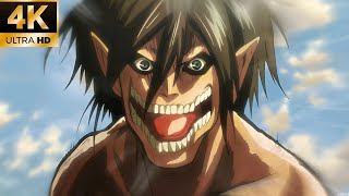 EREN FIRST TITAN TRANSFORMATION AND DESTROY ALL TITANS  4K 60FPS  ATTACK ON TITAN [upl. by Matuag124]