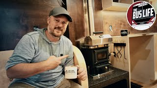 Installing the Cubic Mini Grizzly Wood Burning Stove in Our Bus Conversion  The Bus Life [upl. by Yves]