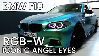 SCHEINWERFERUMBAU BEIM BMW F10 MIT ICONIC ANGEL EYES I BKM ELECTRIC [upl. by Emaj]