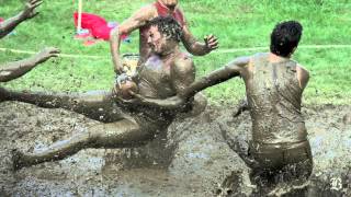 Footballers compete in North Conways annual Mud Bowl [upl. by Dorthea325]