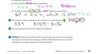 Ready Math Grade 6 Lesson 53 Develop Using Order of Operations with Expressions with Exponents [upl. by Janene]