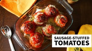 Sausagestuffed Tomatoes Tomates Farçies Recipe [upl. by Atiana353]