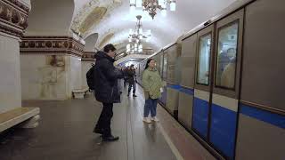 Moscow underground metro walking tour Modern metro trains Ambient sound [upl. by Akemehc163]