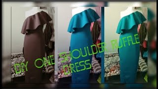 DIY ONE SHOULDER RUFFLE DRESS  CUTTING amp SEWING TUTORIALS  PATTERN MAKING [upl. by Esille]