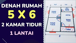 Denah Rumah Ukuran 5x6 2 Kamar Tidur 1 Lantai [upl. by Anyah]