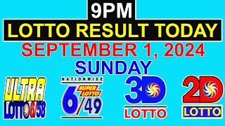 Lotto Result Today 9pm September 1 2024 PCSO [upl. by Ahtiekahs]