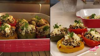 Stuffed Bell Peppers  Stuffed Bell Peppers Vegetarian  Stuffed Capsicum Recipe  AnjalisBakeAffair [upl. by Pompei504]