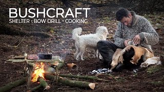 SOLO BUSHCRAFT TRIP IN DENMARK  primitive skills bow drill shelter cooking meat flint knapping [upl. by Bree]