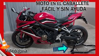 Subir Moto al caballete FACIL y sin ayuda  Video tutorial  Caballete basculante Puig  CBR650R [upl. by Arty875]