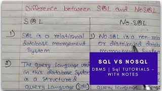 Difference between SQL and NoSQL in Hindi with NOTES [upl. by Urson988]