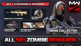 THE 50 MW3 ZOMBIES REWARDS amp HOW TO UNLOCK THEM ACT 13 MISSIONS  FREE OPERATOR amp BLUEPRINT [upl. by Aerdma70]